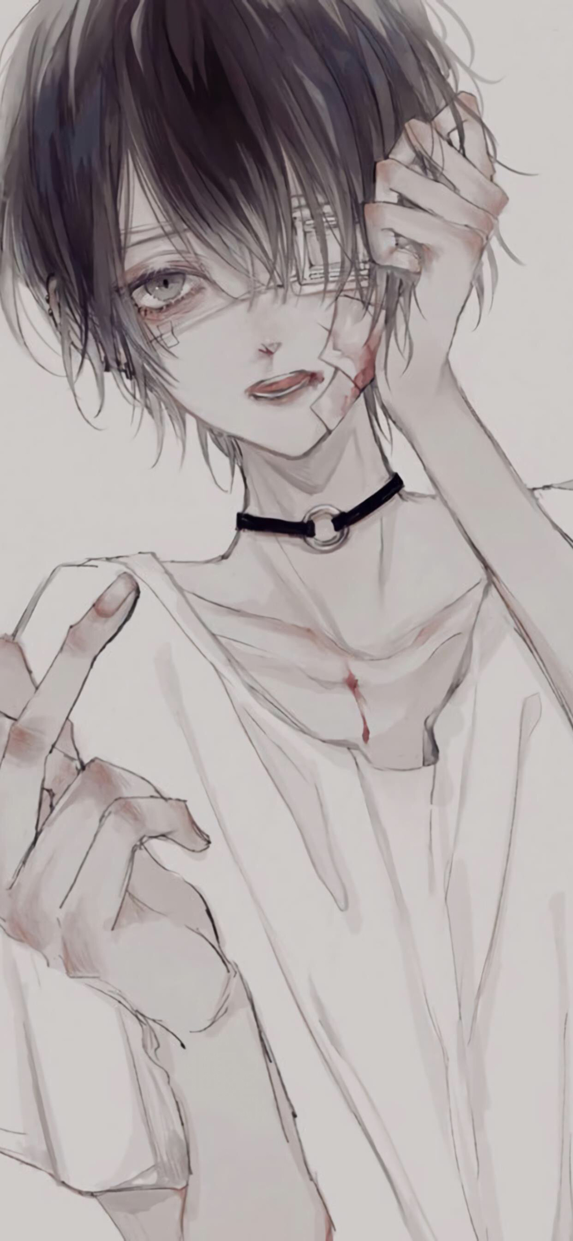 [2436×1125]二次元 少年 病态 丧 动漫 苹果手机动漫壁纸图片