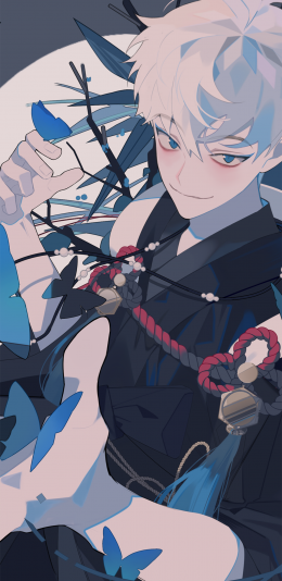 [2436x1125]二次元 少年 白发 动漫 苹果手机动漫壁纸图片