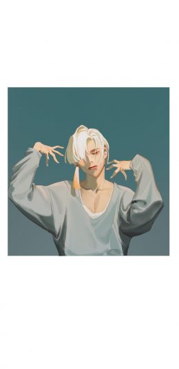 [2436x1125]二次元 少男 插图 白发 苹果手机动漫壁纸图片