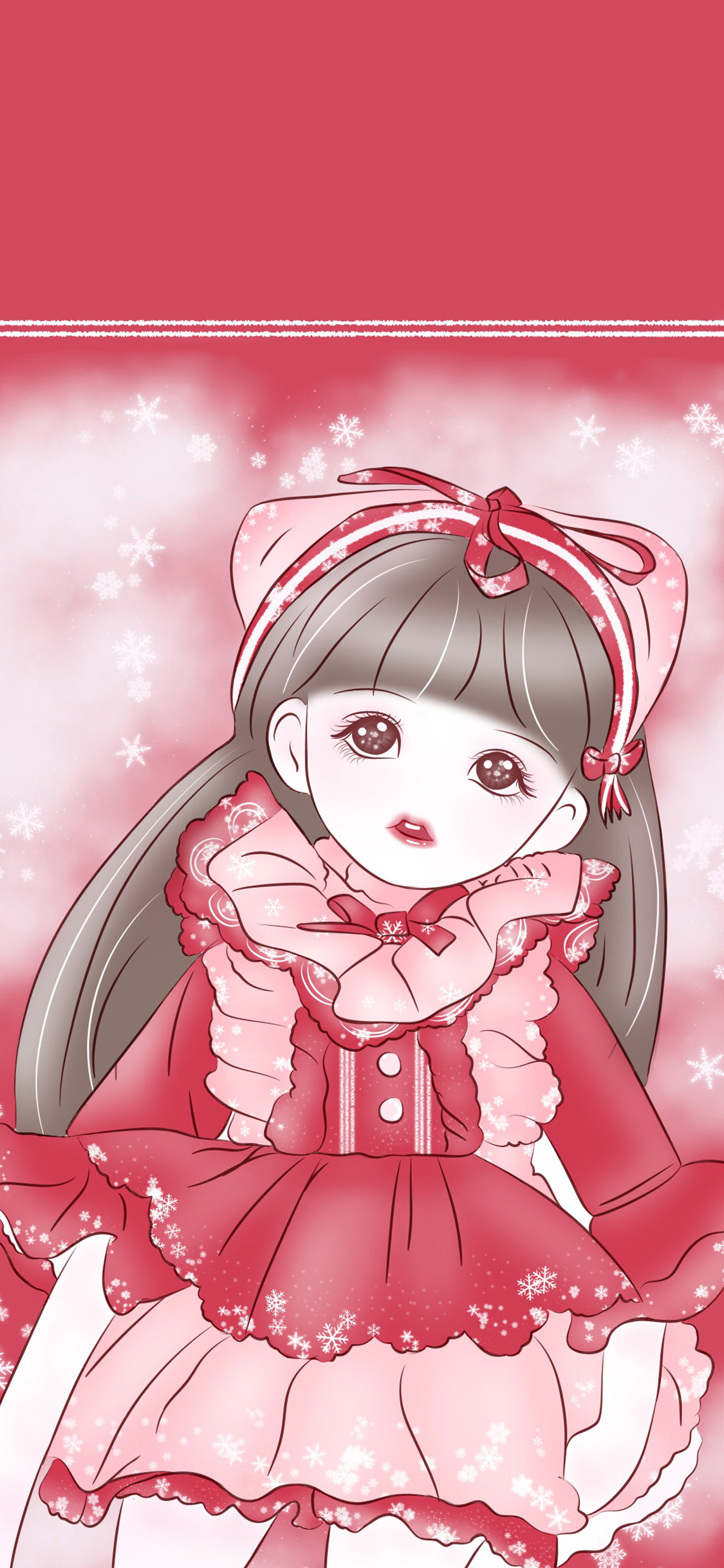 [2436×1125]二次元 萝莉 粉色系 雪花 苹果手机动漫壁纸图片