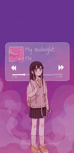 [2436x1125]二次元少女 听歌 my midnight 苹果手机动漫壁纸图片