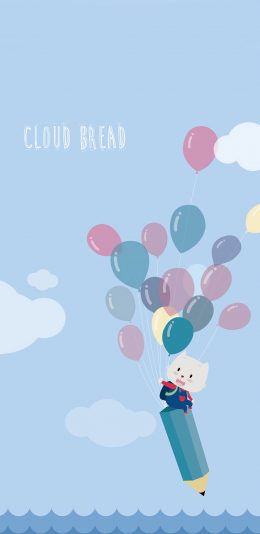[2436x1125]云彩面包 动漫 cloud bread 气球 创意 猫咪 苹果手机动漫壁纸图片