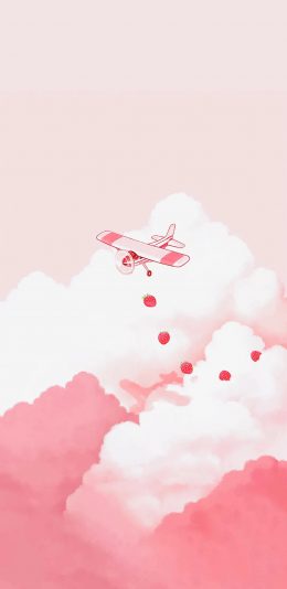 [2436x1125]云朵 飞机 粉色 草莓 苹果手机动漫壁纸图片