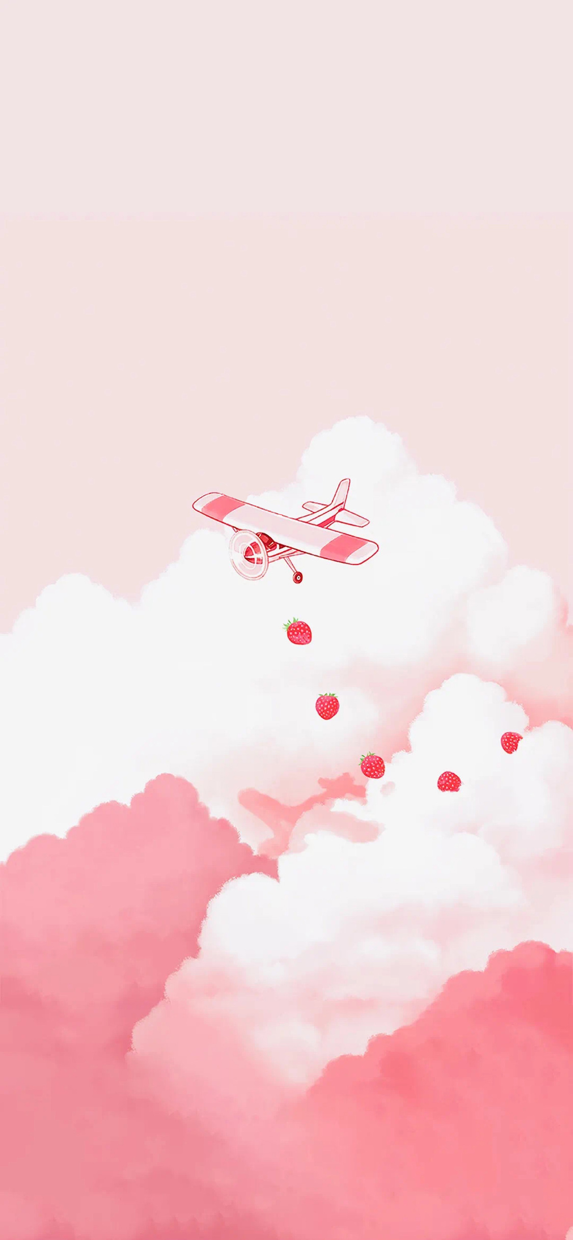 [2436×1125]云朵 飞机 粉色 草莓 苹果手机动漫壁纸图片