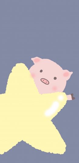 [2436x1125]五角星 小猪 卡通 可爱 苹果手机动漫壁纸图片