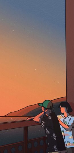 [2436x1125]人物 插图 夕阳 场景 苹果手机动漫壁纸图片