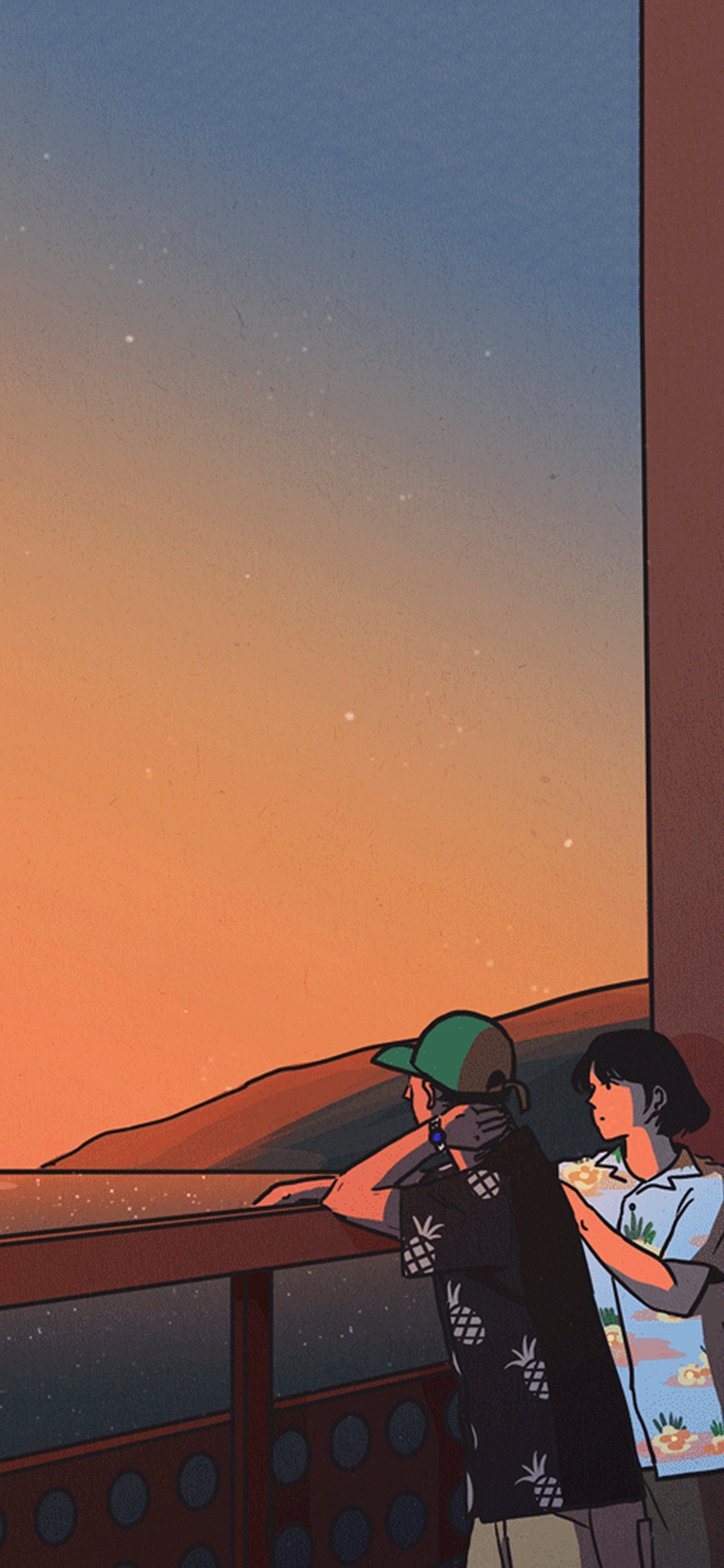 [2436×1125]人物 插图 夕阳 场景 苹果手机动漫壁纸图片