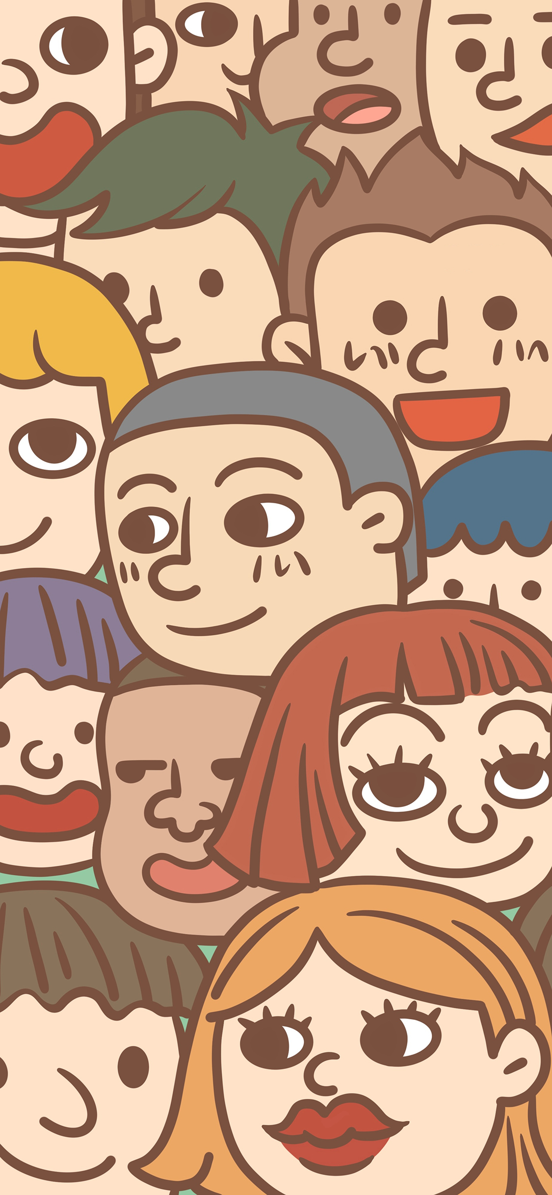 [2436×1125]人脸 密集 平铺 表情 笑容 色彩 苹果手机动漫壁纸图片