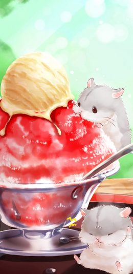 [2436x1125]仓鼠 手绘 色彩 可爱 冰淇淋 苹果手机动漫壁纸图片
