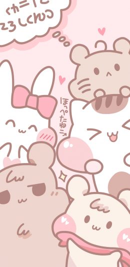 [2436x1125]仓鼠宝宝 粉色 卡通 可爱 萌 兔子 苹果手机动漫壁纸图片