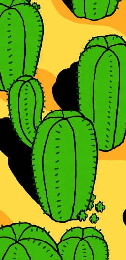 [2436x1125]仙人掌 绿色 植被 卡通 刺 苹果手机动漫壁纸图片