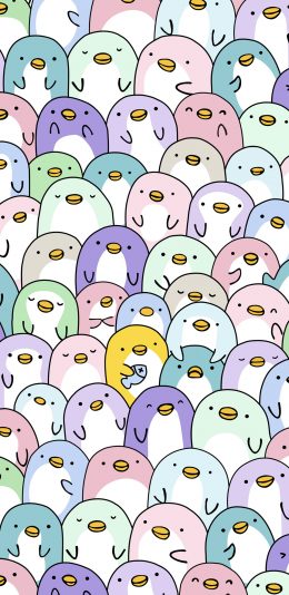 [2436x1125]企鹅 卡通 平铺 可爱 萌 苹果手机动漫壁纸图片