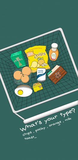 [2436x1125]你是什么类型 薯片 牛奶 橙子 面包 插画 苹果手机动漫壁纸图片