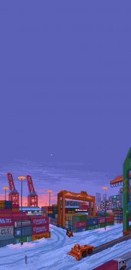 [2436x1125]像素 插图 雪地 集装箱 苹果手机动漫壁纸图片