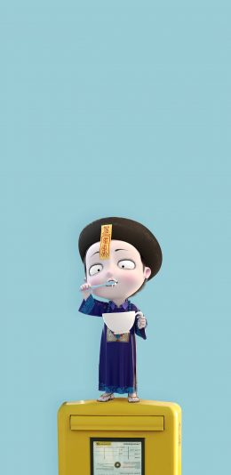 [2436x1125]僵小鱼 刷牙 符咒  站立 苹果手机动漫壁纸图片