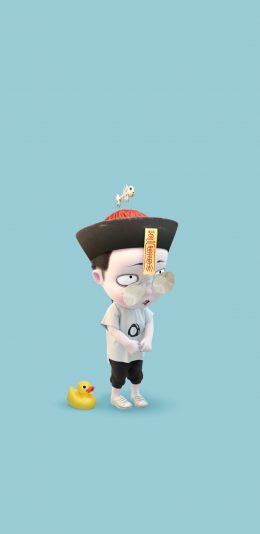 [2436x1125]僵小鱼 动画人物 3D 小黄鸭 苹果手机动漫壁纸图片