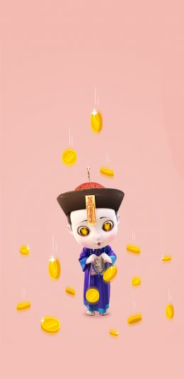 [2436x1125]僵小鱼 动画人物 3D 金币 苹果手机动漫壁纸图片