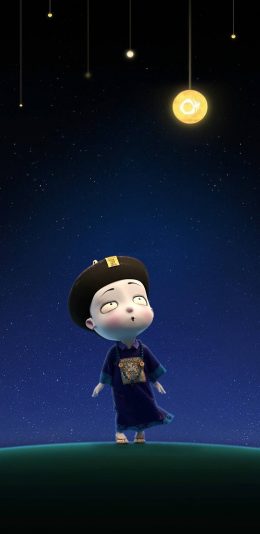 [2436x1125]僵小鱼 月亮 僵尸 动画 苹果手机动漫壁纸图片