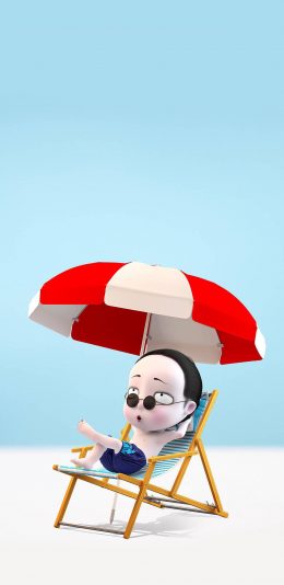 [2436x1125]僵小鱼 遮阳伞 墨镜 动画 苹果手机动漫壁纸图片