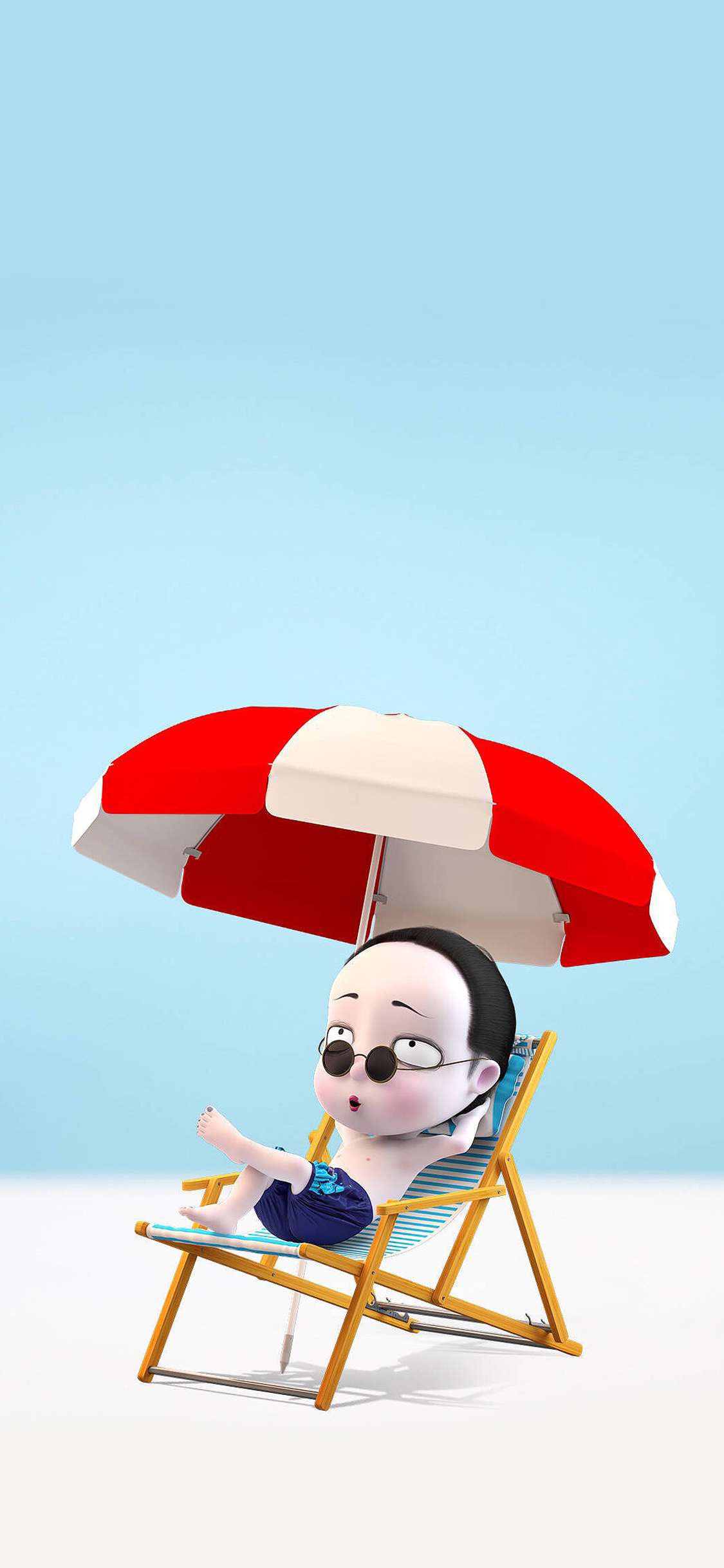 [2436×1125]僵小鱼 遮阳伞 墨镜 动画 苹果手机动漫壁纸图片