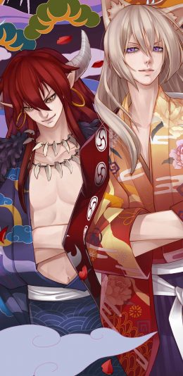 [2436x1125]元气少女缘结神 巴卫和恶罗王 漫画 日系 二次元 苹果手机动漫壁纸图片