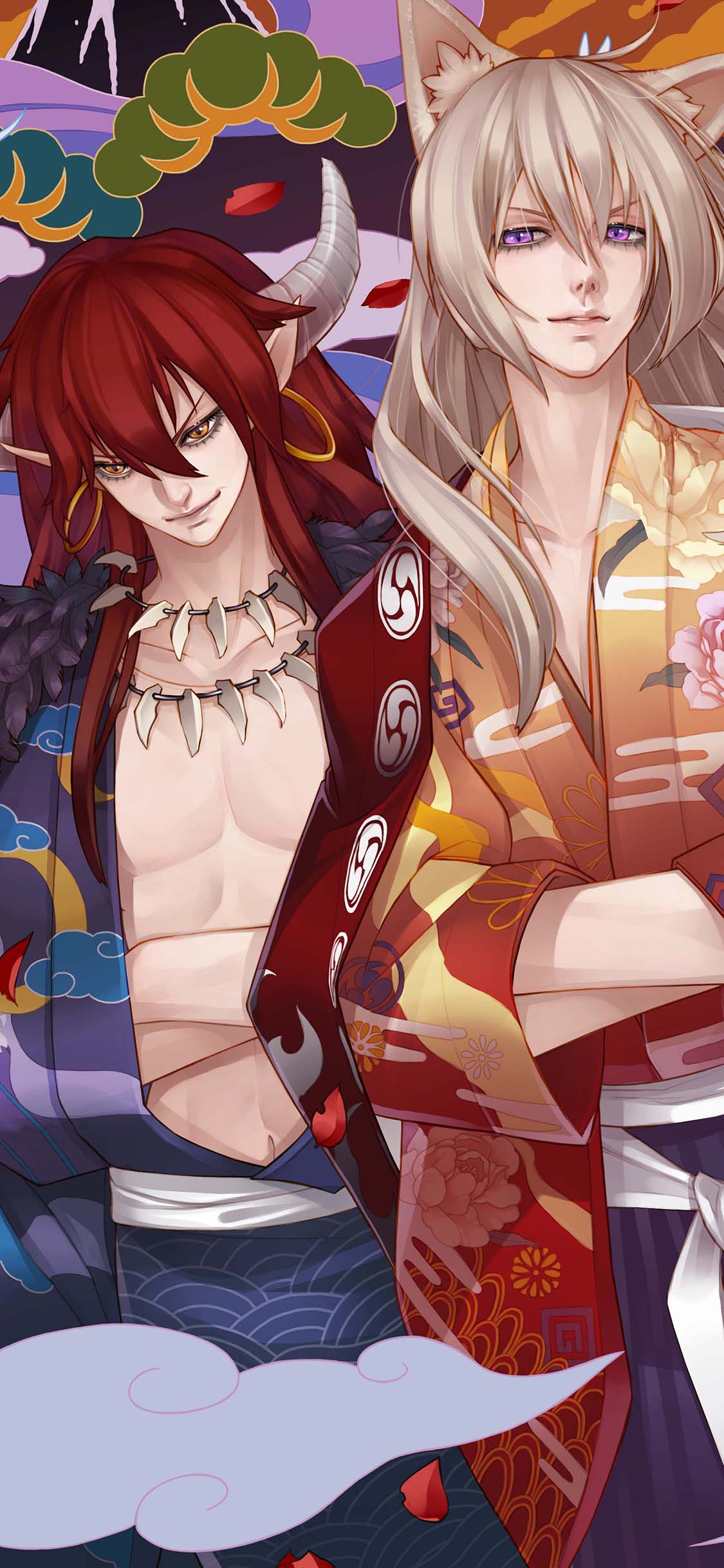 [2436×1125]元气少女缘结神 巴卫和恶罗王 漫画 日系 二次元 苹果手机动漫壁纸图片