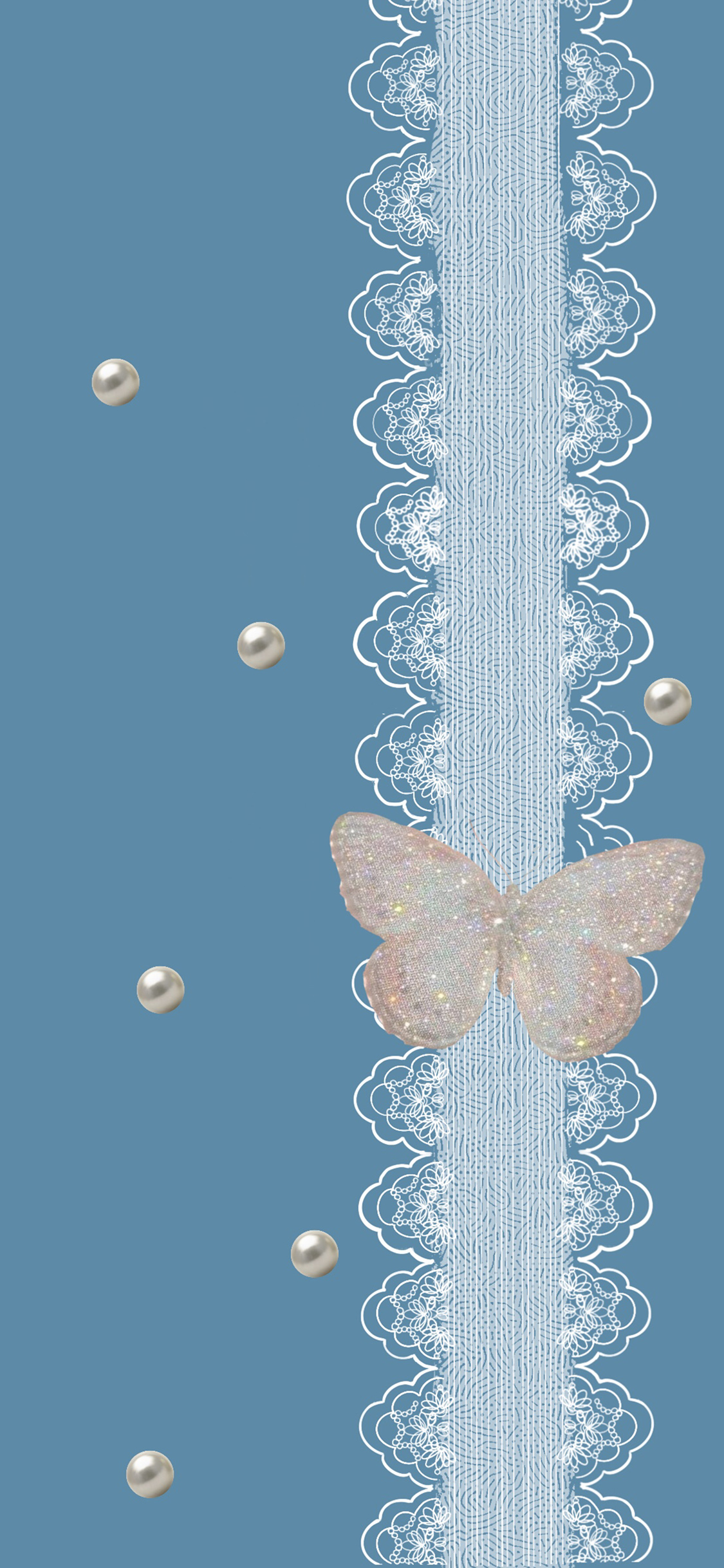 [2436×1125]元素 卡通 蝴蝶 蕾丝（取自微博：寒夏至） 苹果手机动漫壁纸图片