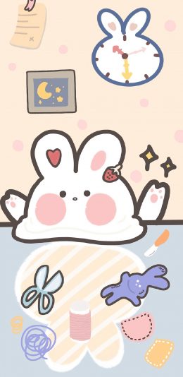 [2436x1125]兔子 剪刀 卡通 可爱 苹果手机动漫壁纸图片