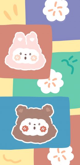 [2436x1125]兔子 卡通 叠图 色彩 苹果手机动漫壁纸图片