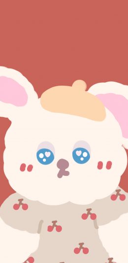 [2436x1125]兔子 卡通 可爱 樱桃 苹果手机动漫壁纸图片