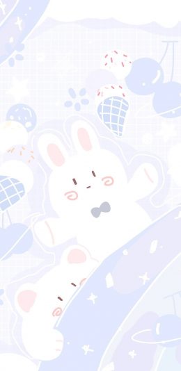 [2436x1125]兔子 卡通 可爱 蝴蝶结 苹果手机动漫壁纸图片