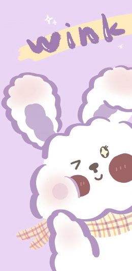 [2436x1125]兔子 可爱 wink 淡紫 苹果手机动漫壁纸图片