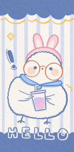 [2436x1125]兔子 可爱 卡通 hello 苹果手机动漫壁纸图片