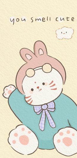 [2436x1125]兔子 可爱 卡通 smell cute 苹果手机动漫壁纸图片