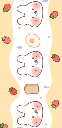 [2436x1125]兔子 可爱 卡通 草莓 竖向 苹果手机动漫壁纸图片