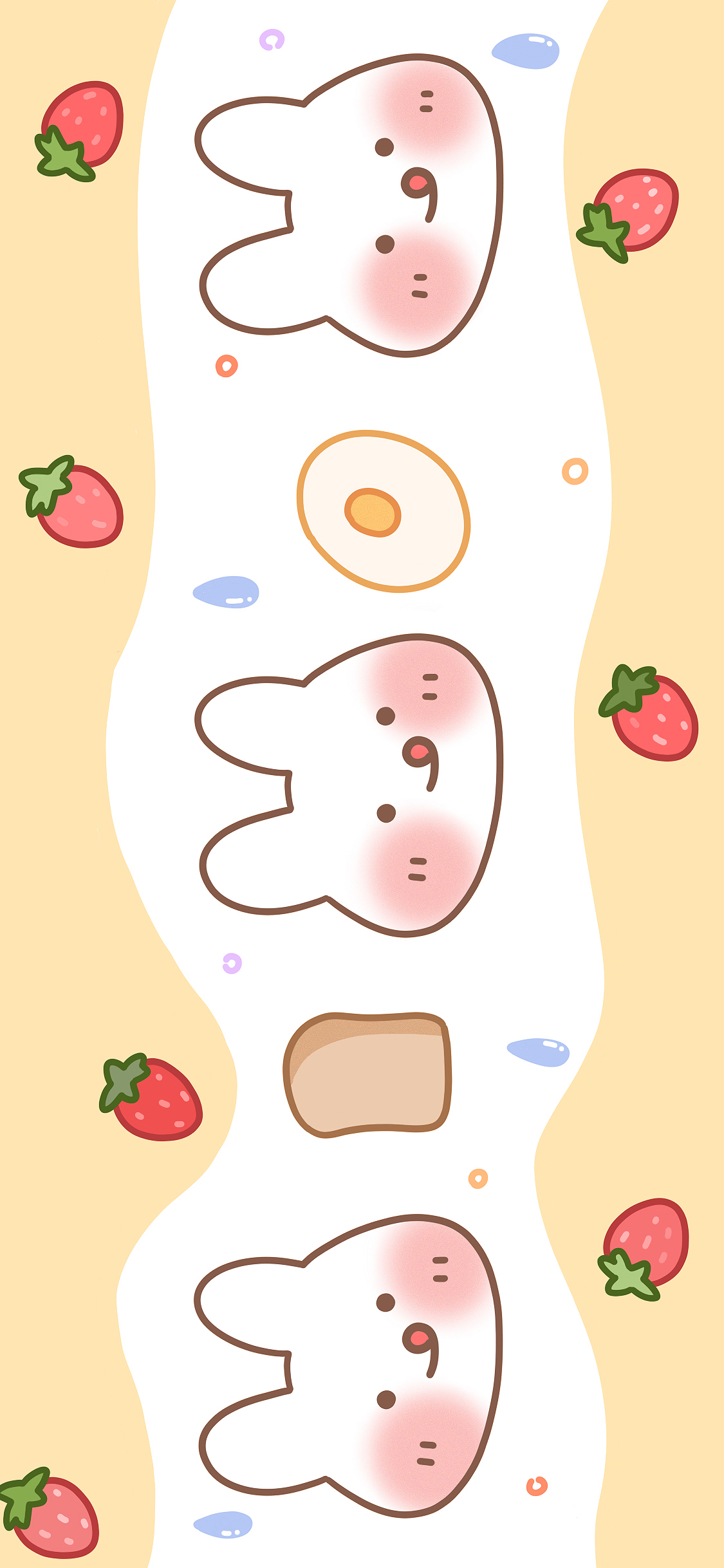 [2436×1125]兔子 可爱 卡通 草莓 竖向 苹果手机动漫壁纸图片