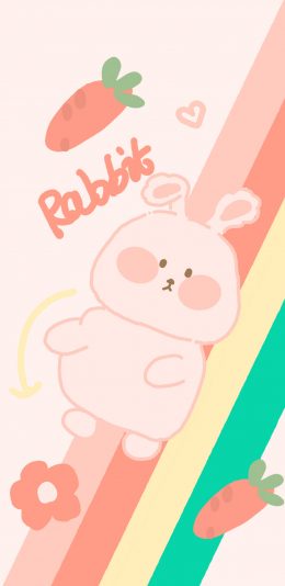 [2436x1125]兔子 可爱 粉 胡萝卜 rabbit 苹果手机动漫壁纸图片