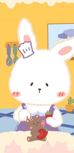 [2436x1125]兔子 小熊 草莓 可爱 卡通 苹果手机动漫壁纸图片