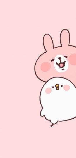 [2436x1125]兔子 小鸡 萌 可爱 卡通 粉色 苹果手机动漫壁纸图片