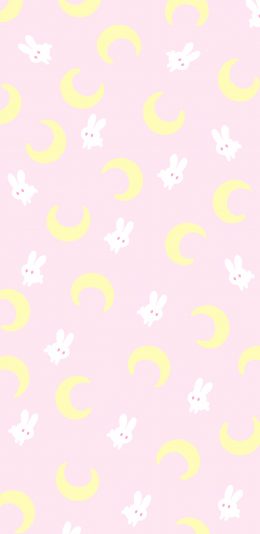 [2436x1125]兔子 月亮 粉色 平铺 卡通 苹果手机动漫壁纸图片
