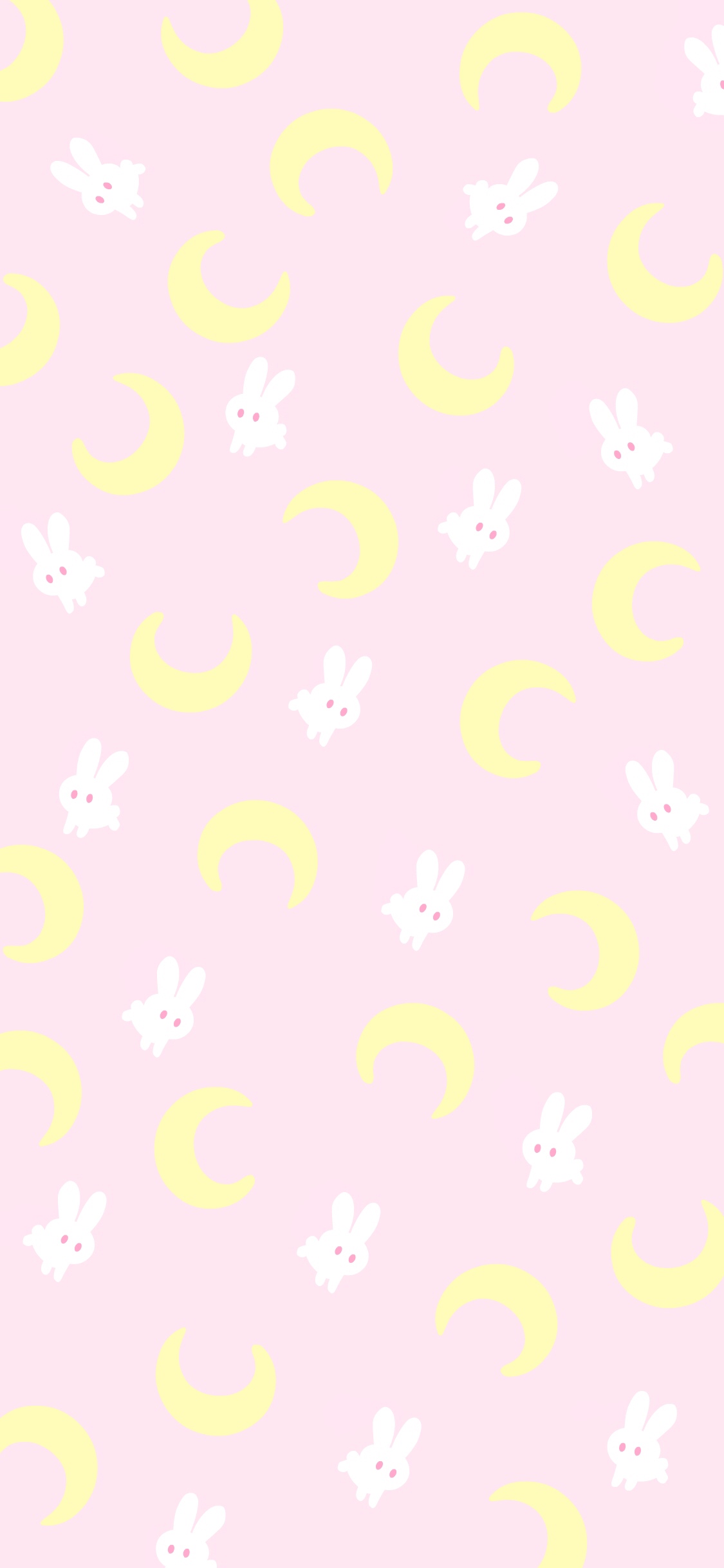 [2436×1125]兔子 月亮 粉色 平铺 卡通 苹果手机动漫壁纸图片