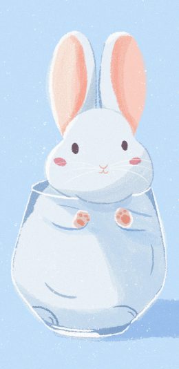 [2436x1125]兔子 杯子 卡通 可爱 苹果手机动漫壁纸图片