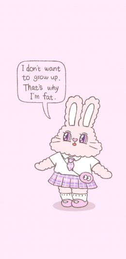 [2436x1125]兔子 粉色 卡通 萌咔便利店 我胖是因为我不想长大 苹果手机动漫壁纸图片