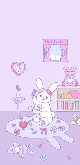 [2436x1125]兔子 紫色 可爱 爱心 数字 少女 苹果手机动漫壁纸图片