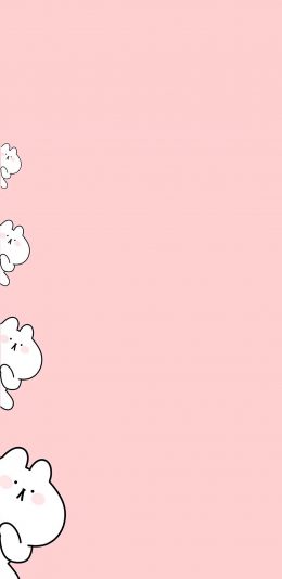 [2436x1125]兔子 萌 可爱 卡通 粉色 暗中观察 苹果手机动漫壁纸图片