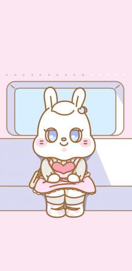 [2436x1125]兔子 萌咔便利店 可爱 粉色 列车 苹果手机动漫壁纸图片