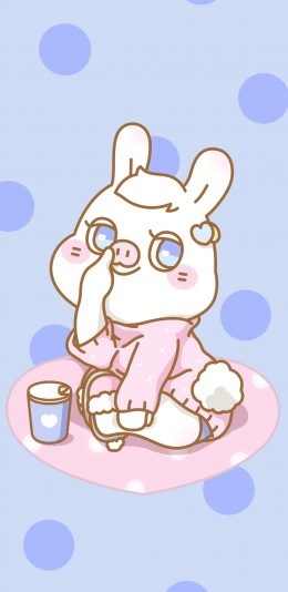 [2436x1125]兔子 萌咔便利店 紫色 猪鼻子 波点 卡通 苹果手机动漫壁纸图片