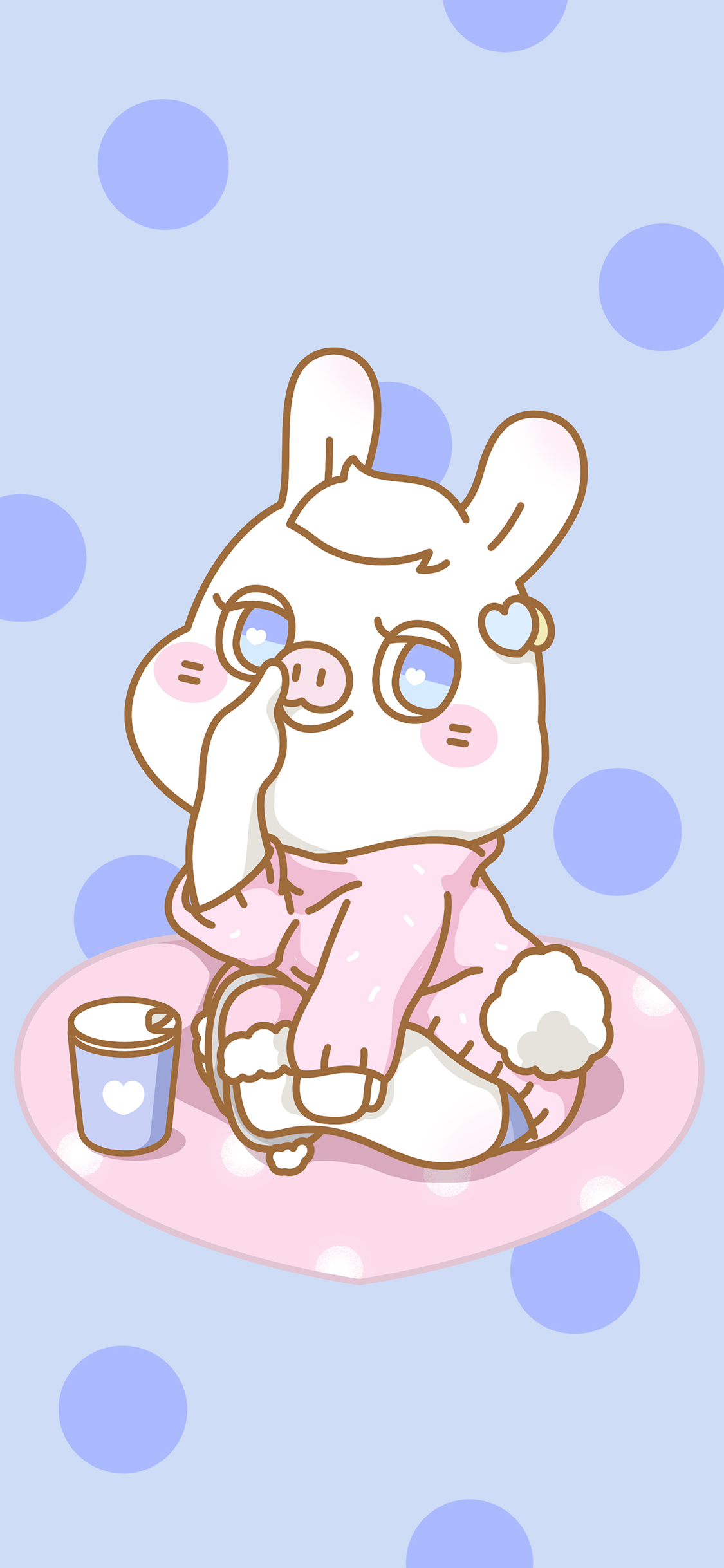 [2436×1125]兔子 萌咔便利店 紫色 猪鼻子 波点 卡通 苹果手机动漫壁纸图片