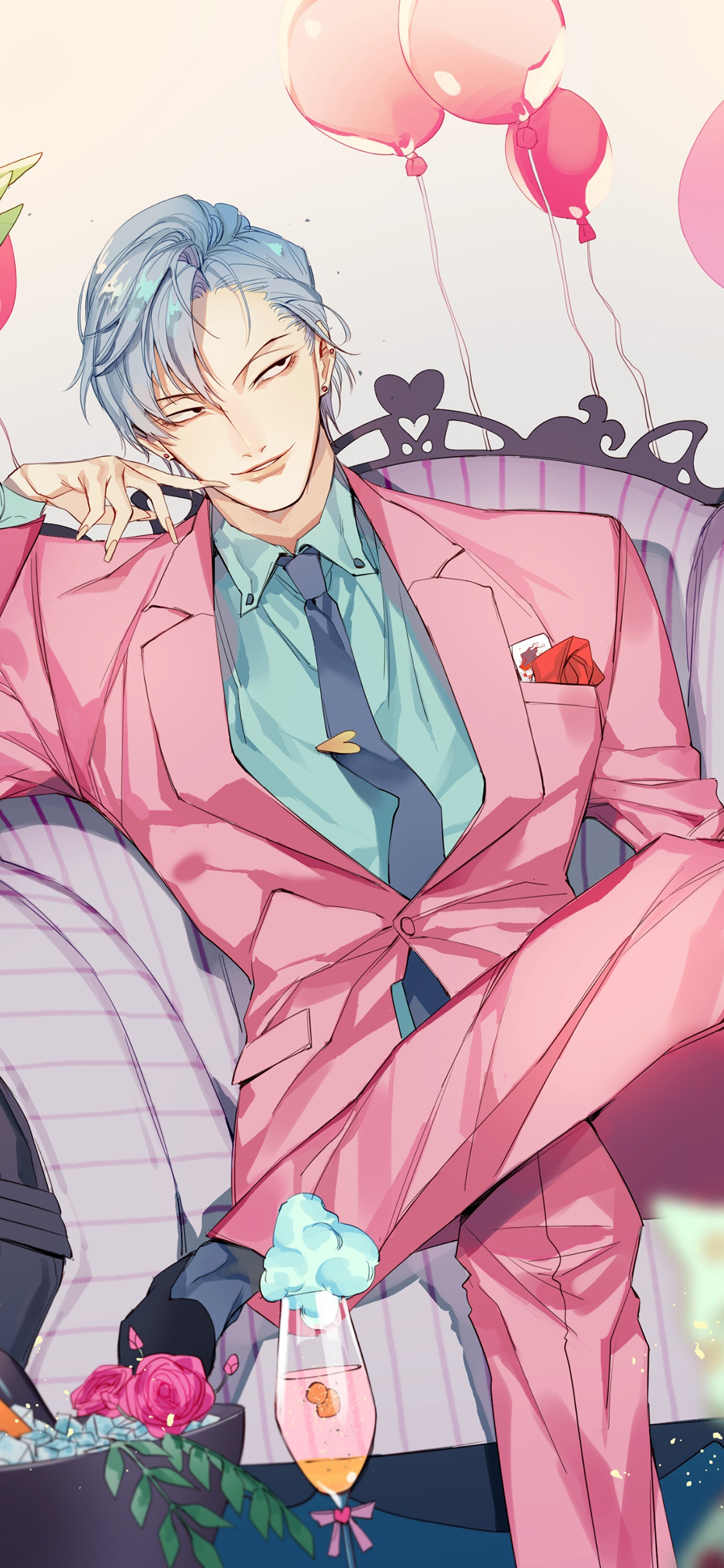 [2436×1125]全职猎人 漫画 西索 粉色 苹果手机动漫壁纸图片