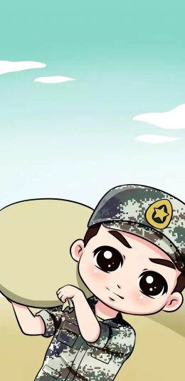 [2436x1125]军人卡通 形象 士兵 苹果手机动漫壁纸图片